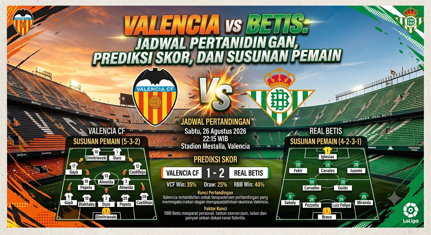 Valencia vs Betis: Jadwal Pertandingan, Prediksi Skor, dan Susunan Pemain