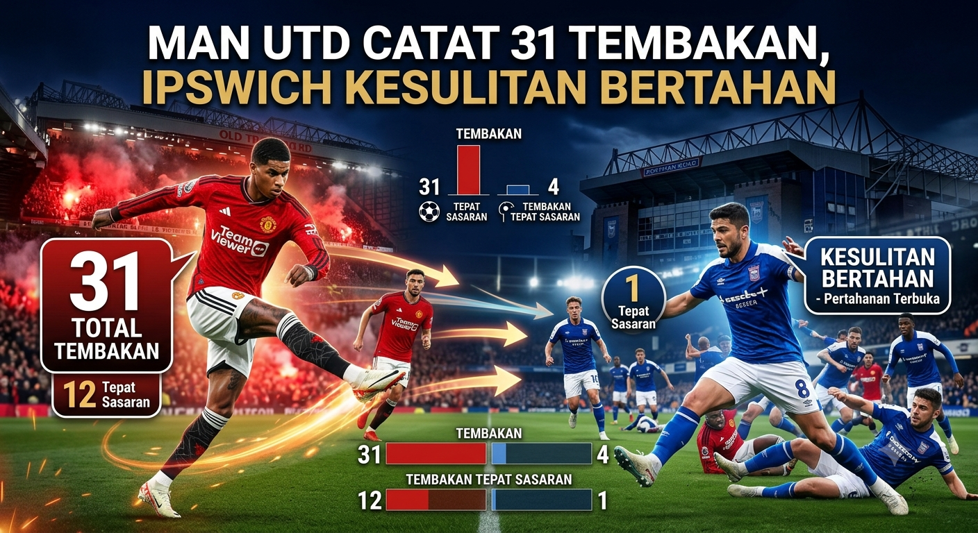 Man Utd Catat 31 Tembakan, Ipswich Kesulitan Bertahan