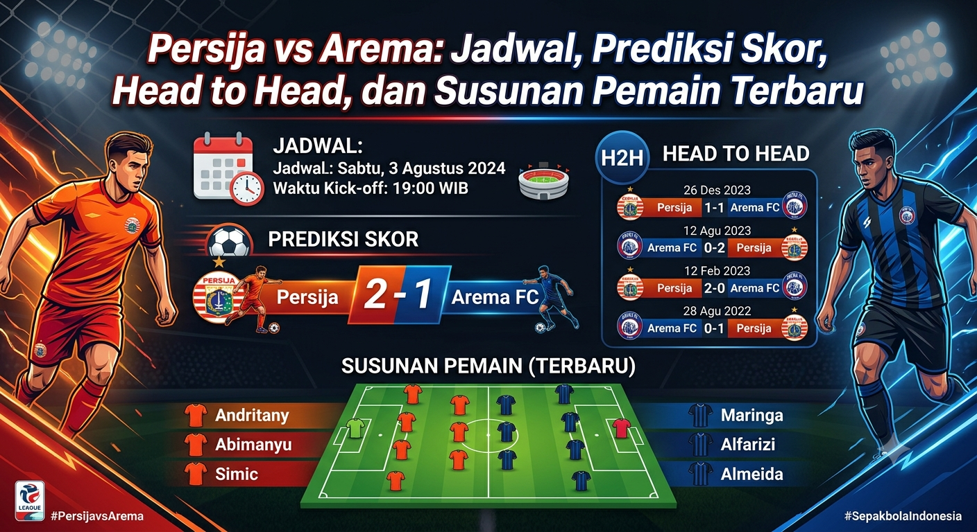 Persija vs Arema: Jadwal, Prediksi Skor, Head to Head, dan Susunan Pemain Terbaru FotMob