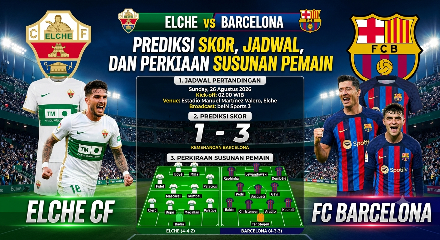 Elche vs Barcelona: Prediksi Skor, Jadwal, dan Perkiraan Susunan Pemain