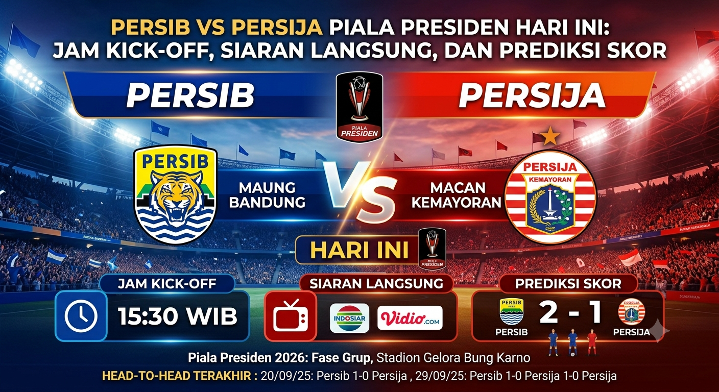 Persib vs Persija Piala Presiden Hari Ini: Jam Kick-off, Siaran Langsung, dan Prediksi Skor