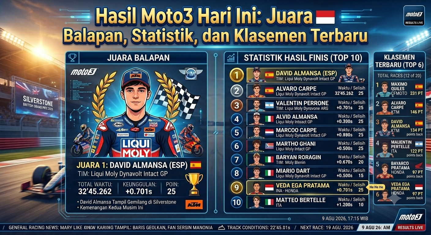 Hasil Moto3 Hari Ini: Juara Balapan, Statistik, dan Klasemen Terbaru