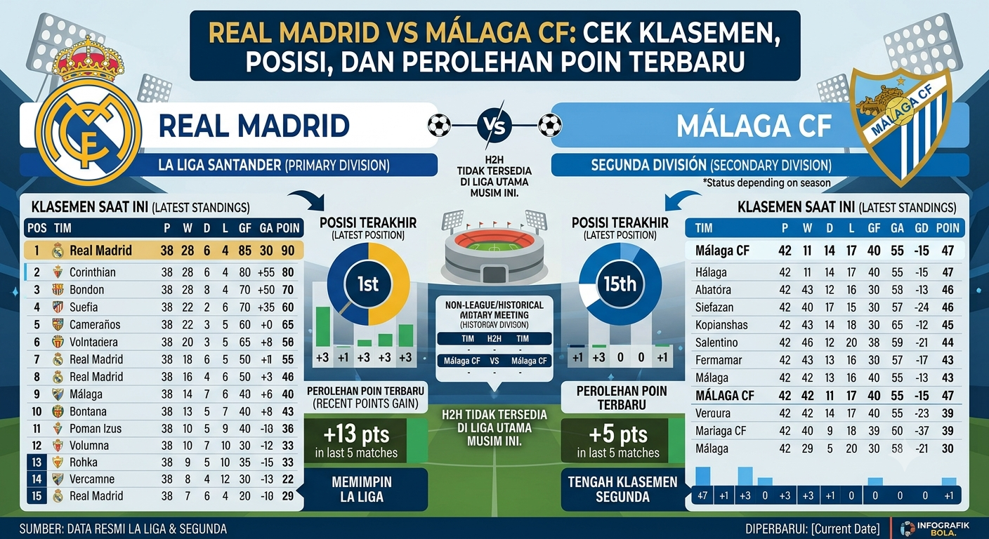 Real Madrid vs Málaga CF: Cek Klasemen, Posisi, dan Perolehan Poin Terbaru