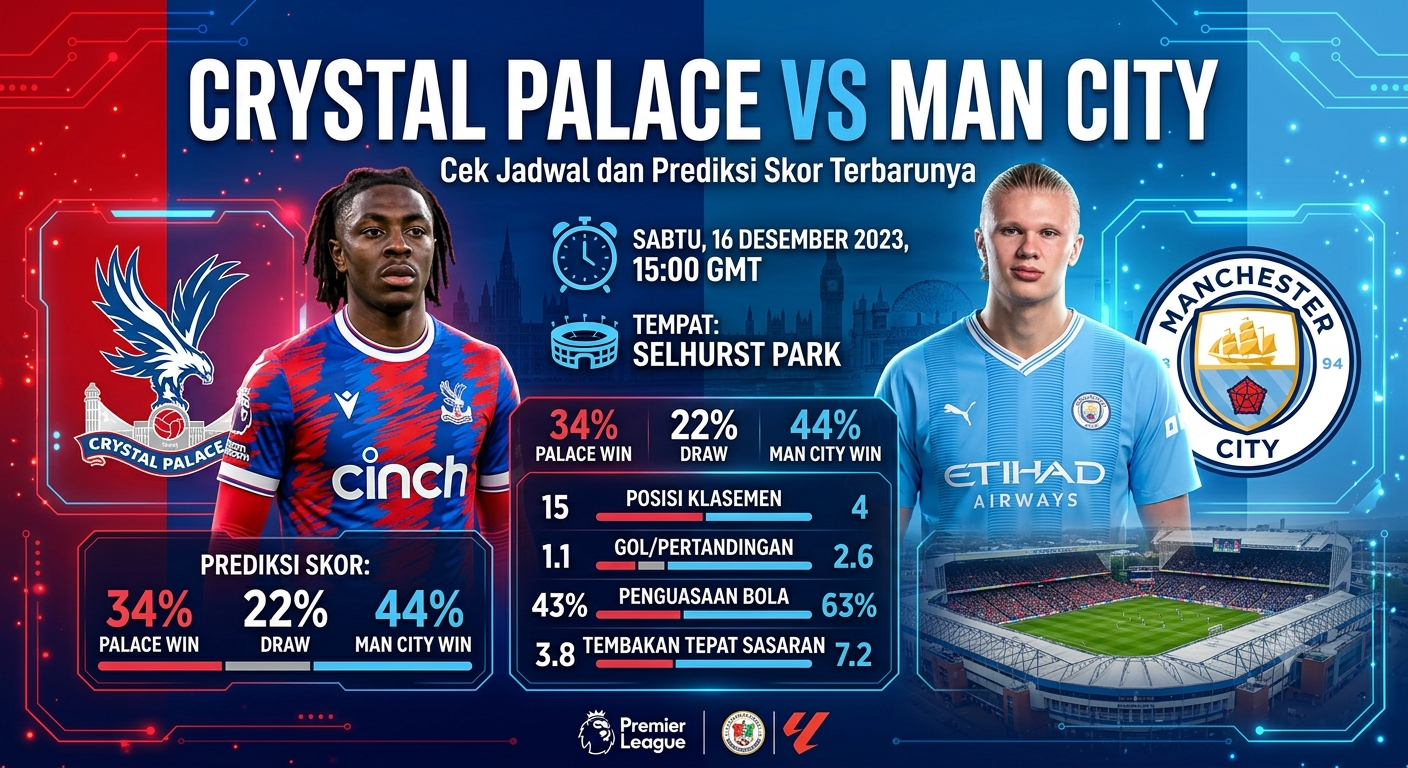 Crystal Palace vs Man City, Cek Jadwal dan Prediksi Skor Terbarunya