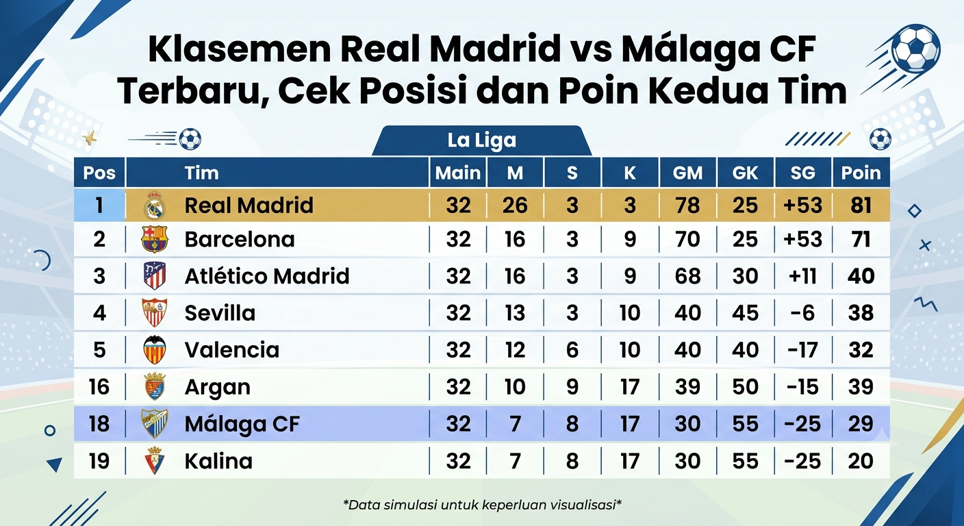 Klasemen Real Madrid vs Málaga CF Terbaru, Cek Posisi dan Poin Kedua Tim