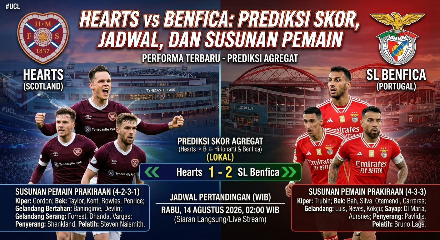 Hearts vs Benfica: Prediksi Skor, Jadwal, dan Susunan Pemain