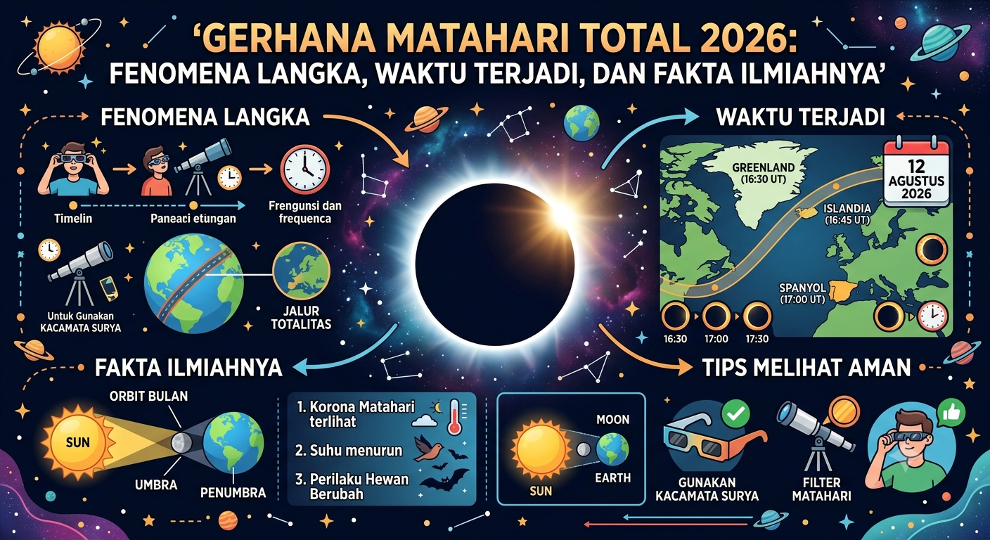 Gerhana Matahari Total 2026: Fenomena Langka, Waktu Terjadi, dan Fakta Ilmiahnya
