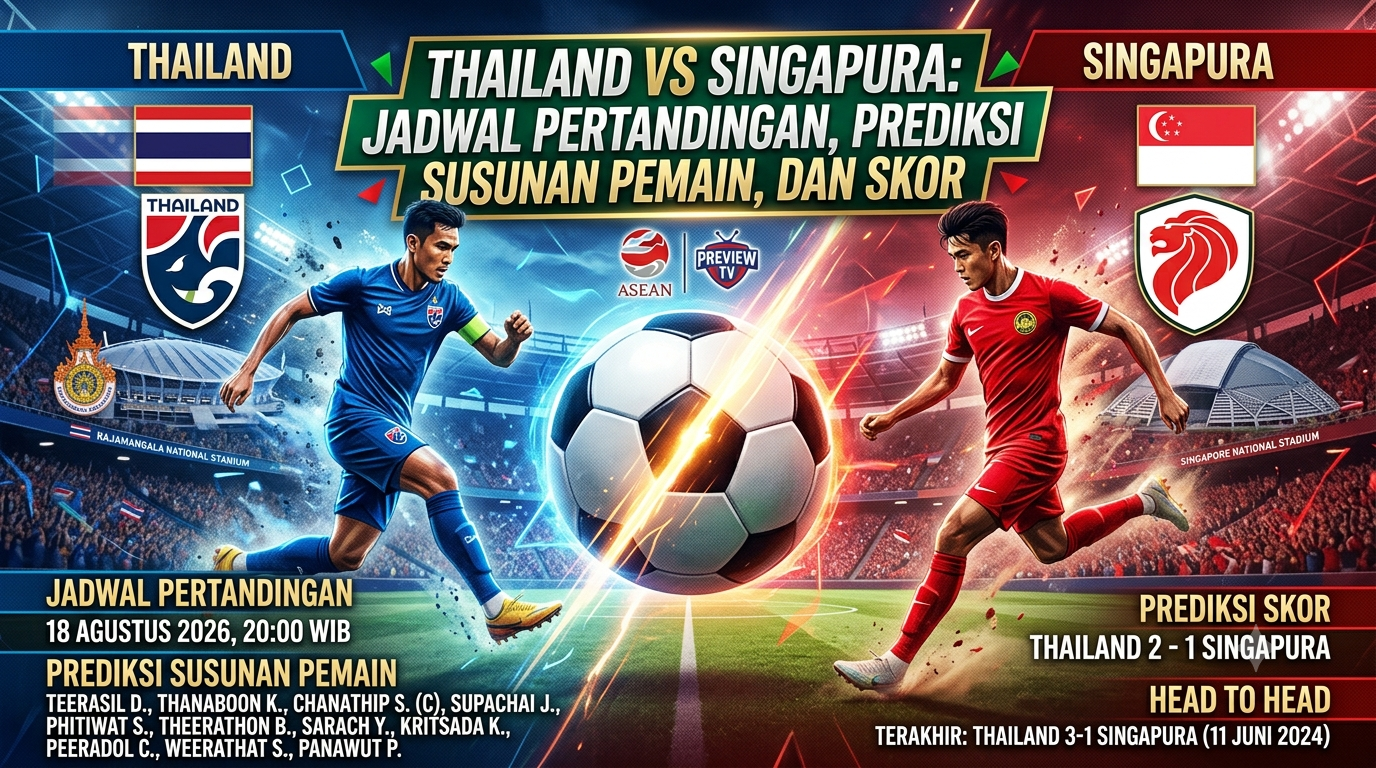 Thailand vs Singapura: Jadwal Pertandingan, Prediksi Susunan Pemain, dan Skor