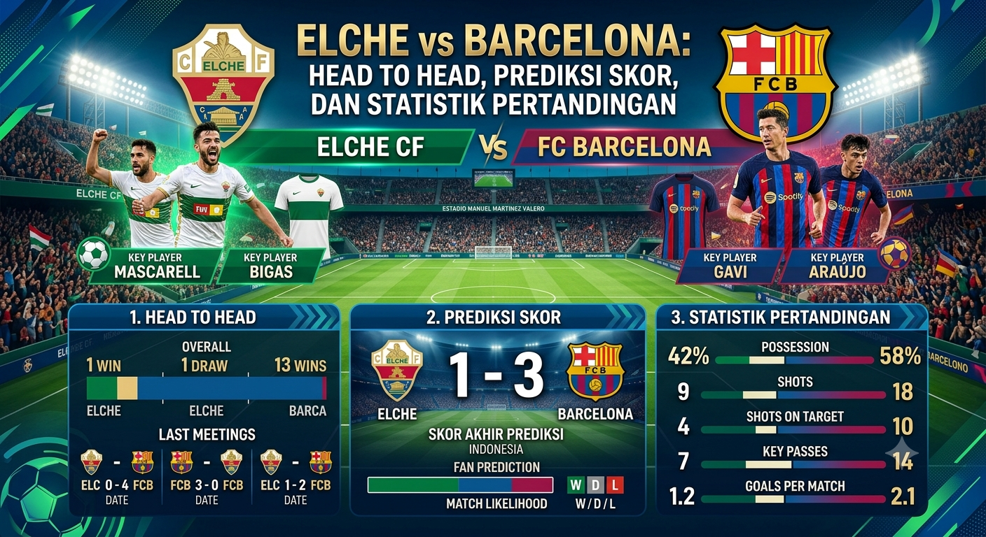 Elche vs Barcelona: Head to Head, Prediksi Skor, dan Statistik Pertandingan
