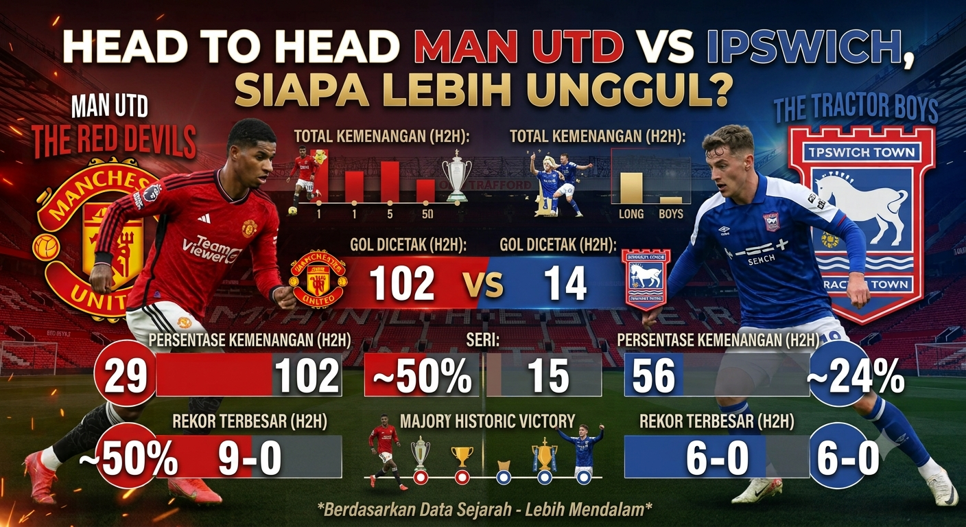 Head to Head Man Utd vs Ipswich, Siapa Lebih Unggul?