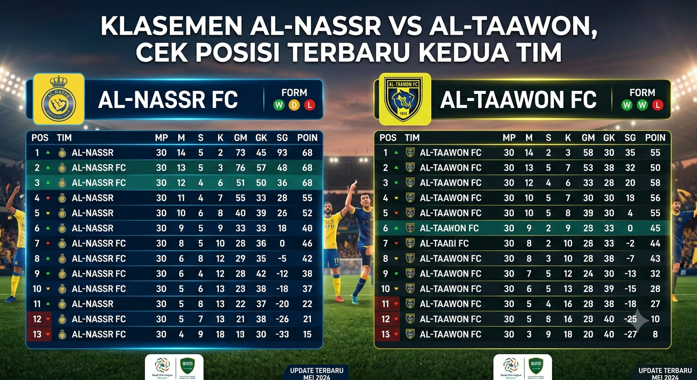 Klasemen Al-Nassr vs Al-Taawon, Cek Posisi Terbaru Kedua Tim