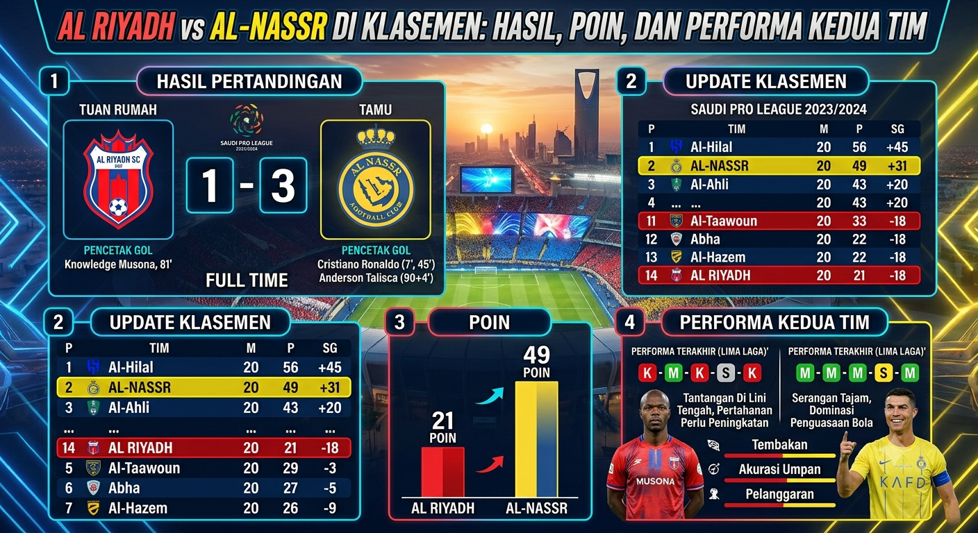 Al Riyadh vs Al-Nassr di Klasemen: Hasil, Poin, dan Performa Kedua Tim