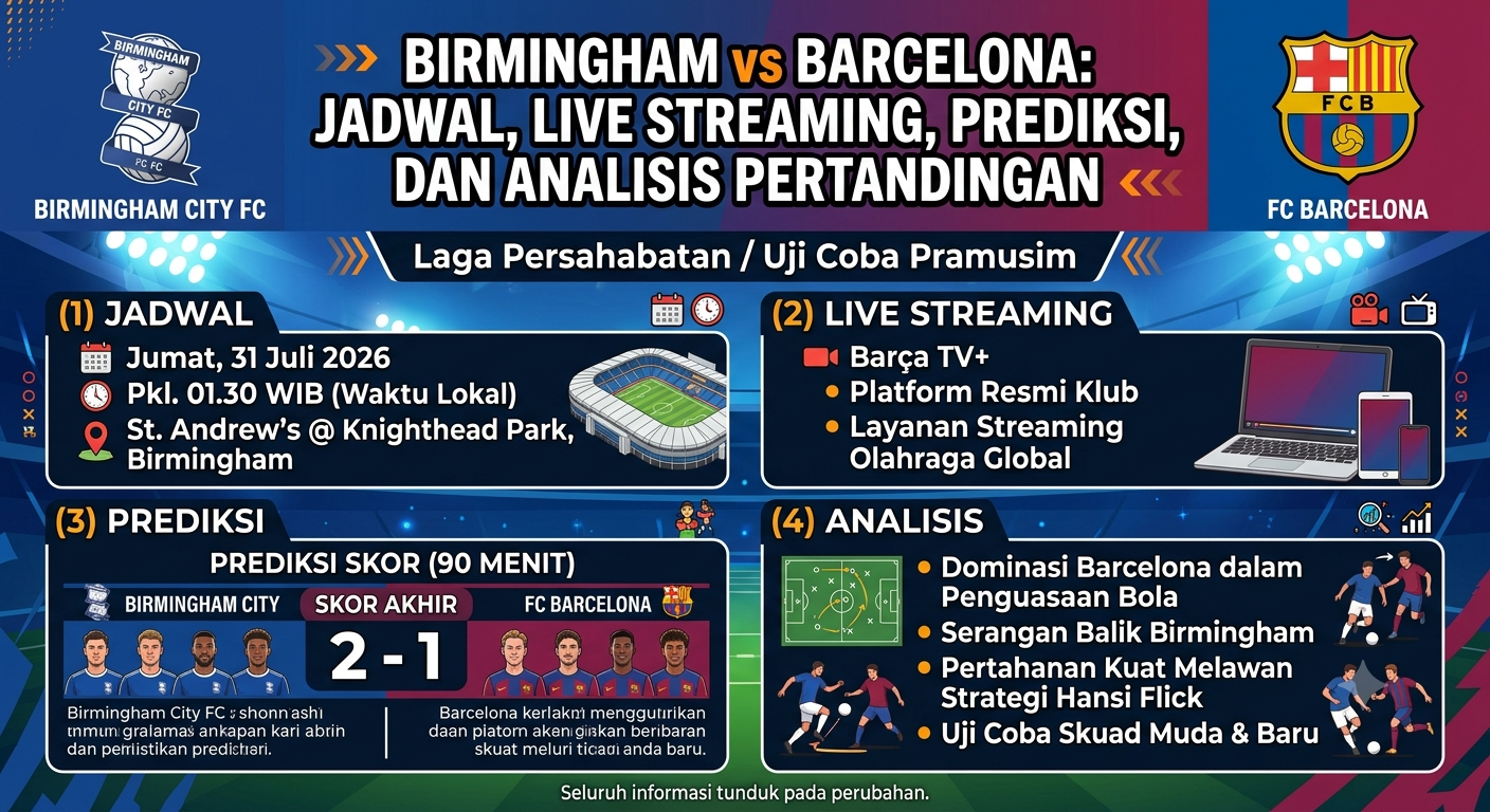 Birmingham vs Barcelona: Jadwal, Live Streaming, Prediksi, dan Analisis Pertandingan