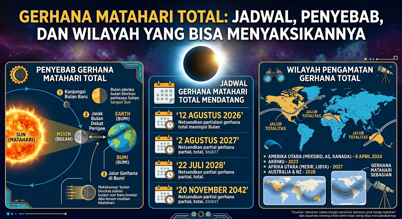 Gerhana Matahari Total: Jadwal, Penyebab, dan Wilayah yang Bisa Menyaksikannya
