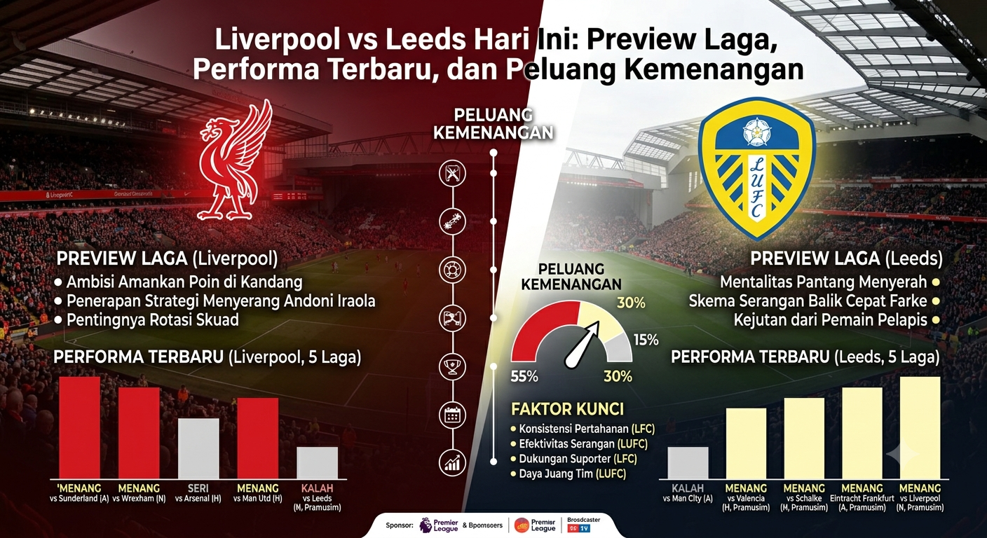 Liverpool vs Leeds Hari Ini: Preview Laga, Performa Terbaru, dan Peluang Kemenangan