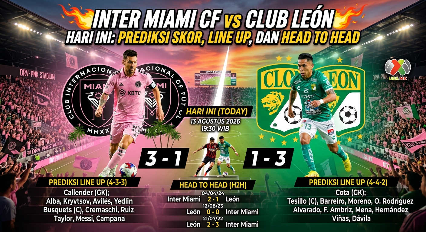 Inter Miami vs León Hari Ini: Prediksi Skor, Line Up, dan Head to Head