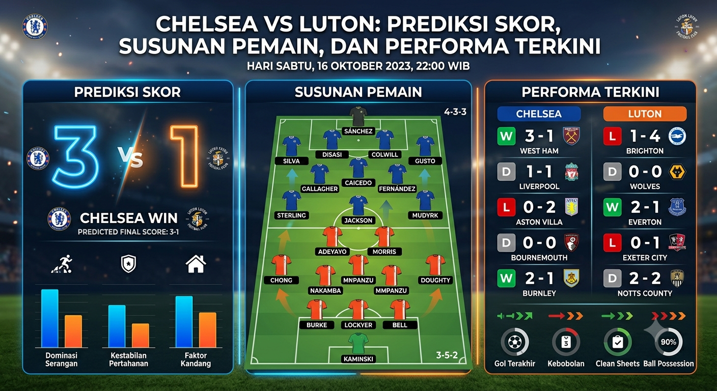 Chelsea vs Luton: Prediksi Skor, Susunan Pemain, dan Performa Terkini