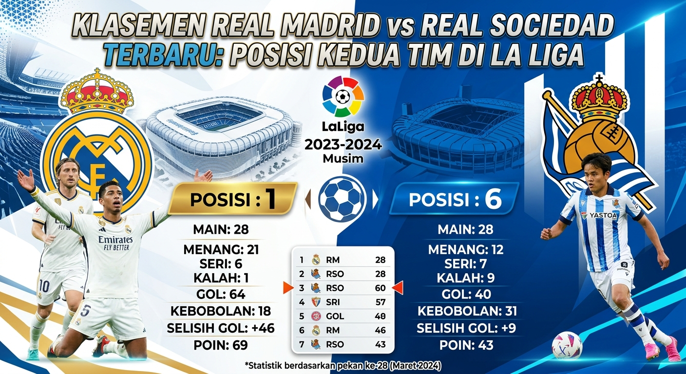Klasemen Real Madrid vs Real Sociedad Terbaru, Posisi Kedua Tim di La Liga