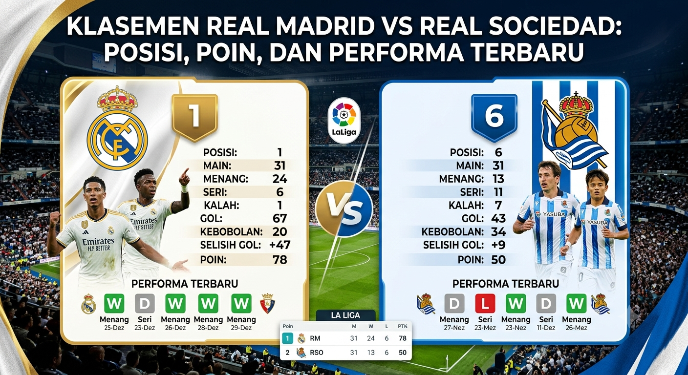 Klasemen Real Madrid vs Real Sociedad: Posisi, Poin, dan Performa Terbaru