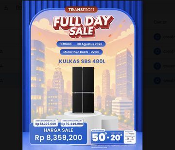 Promo Transmart Full Day Sale: Dapatkan Harga Menggiurkan Kulkas Side by Side 480L di Transmart!