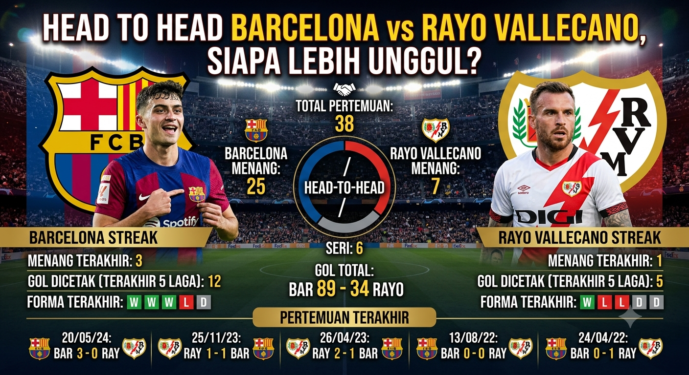 Head to Head Barcelona vs Rayo Vallecano, Siapa Lebih Unggul?