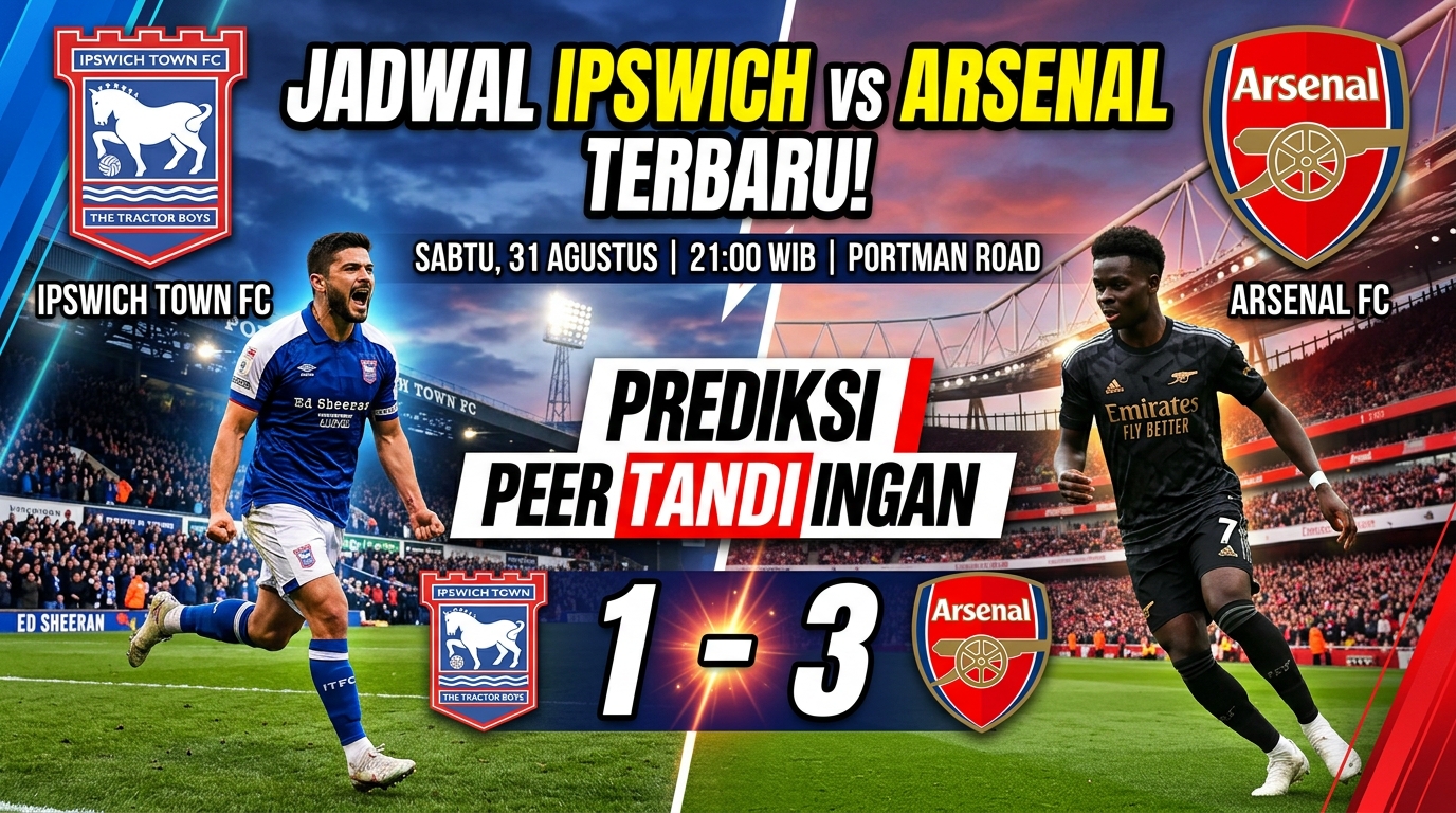 Jadwal Ipswich vs Arsenal Terbaru, Lengkap dengan Prediksi Pertandingan