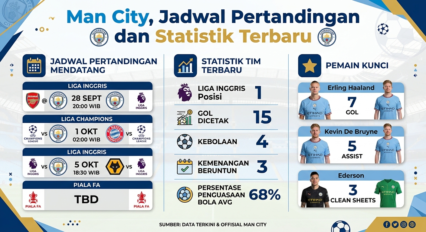Man City, Jadwal Pertandingan dan Statistik Terbaru