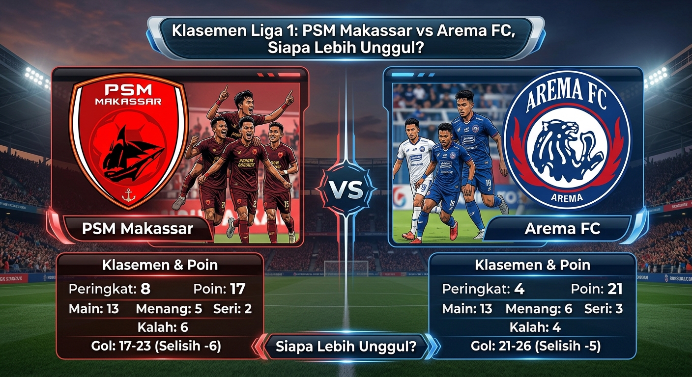 Klasemen Liga 1: PSM Makassar vs Arema FC, Siapa Lebih Unggul?