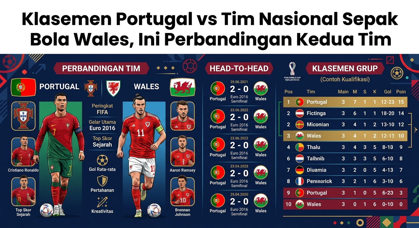 Klasemen Portugal vs Tim Nasional Sepak Bola Wales, Ini Perbandingan Kedua Tim