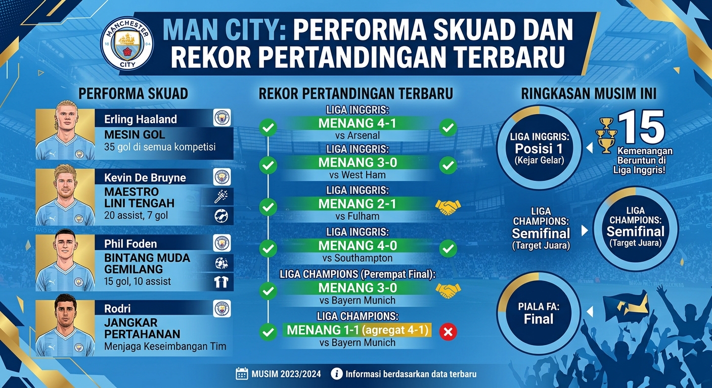 Man City, Performa Skuad dan Rekor Pertandingan Terbaru