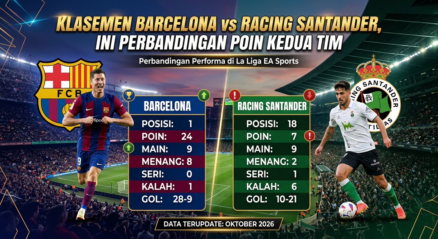Klasemen Barcelona vs Racing Santander, Ini Perbandingan Poin Kedua Tim