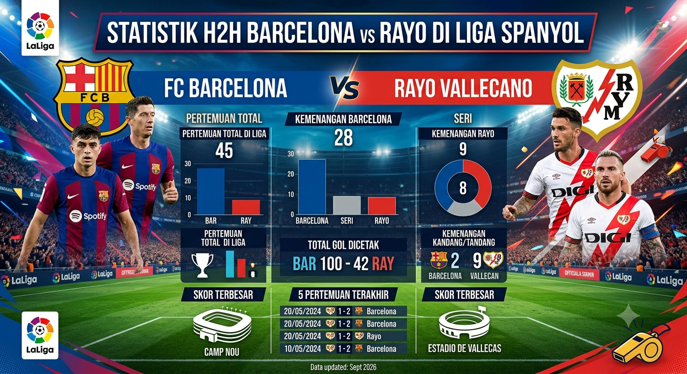 Statistik H2H Barcelona vs Rayo di Liga Spanyol