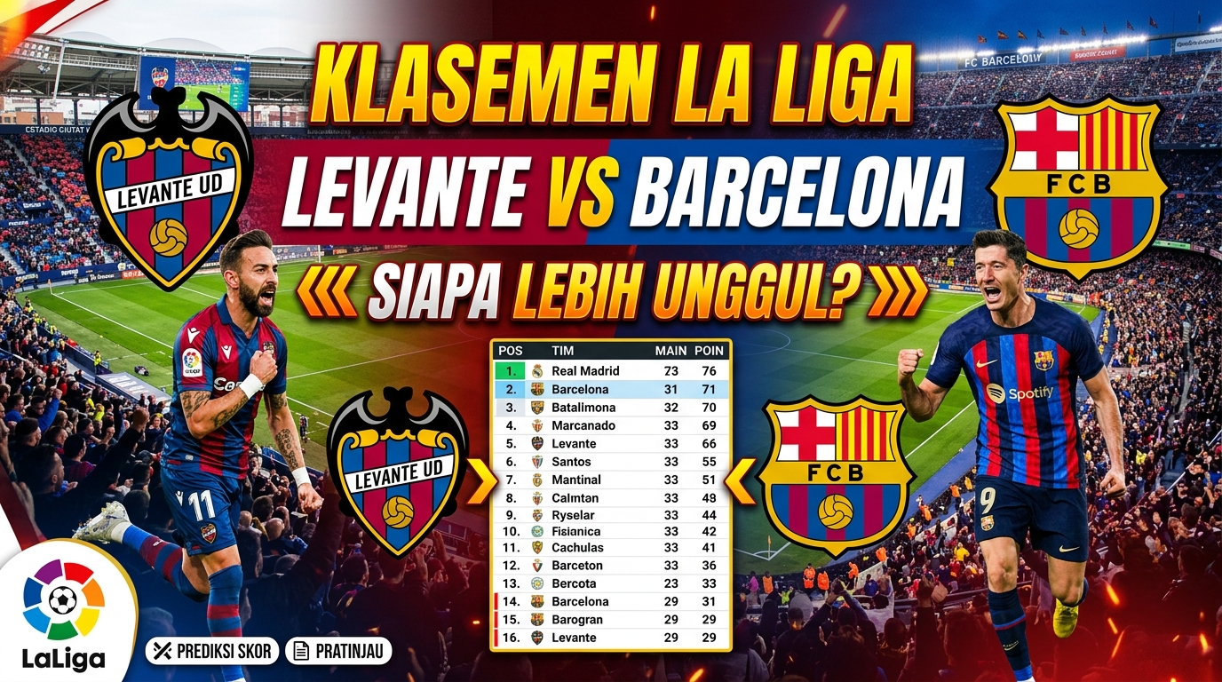 Klasemen La Liga Jelang Levante vs Barcelona, Siapa Lebih Unggul?