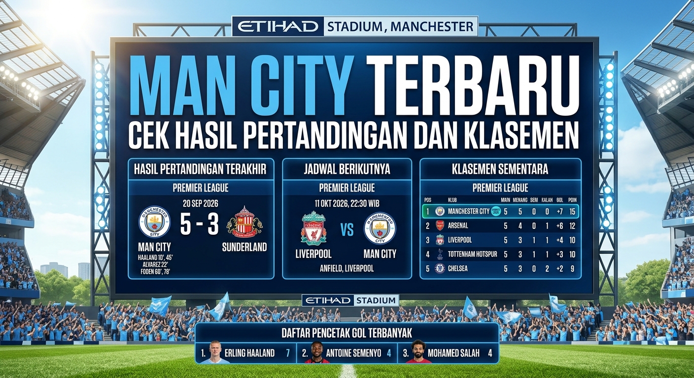 Man City Terbaru, Cek Hasil Pertandingan dan Klasemen