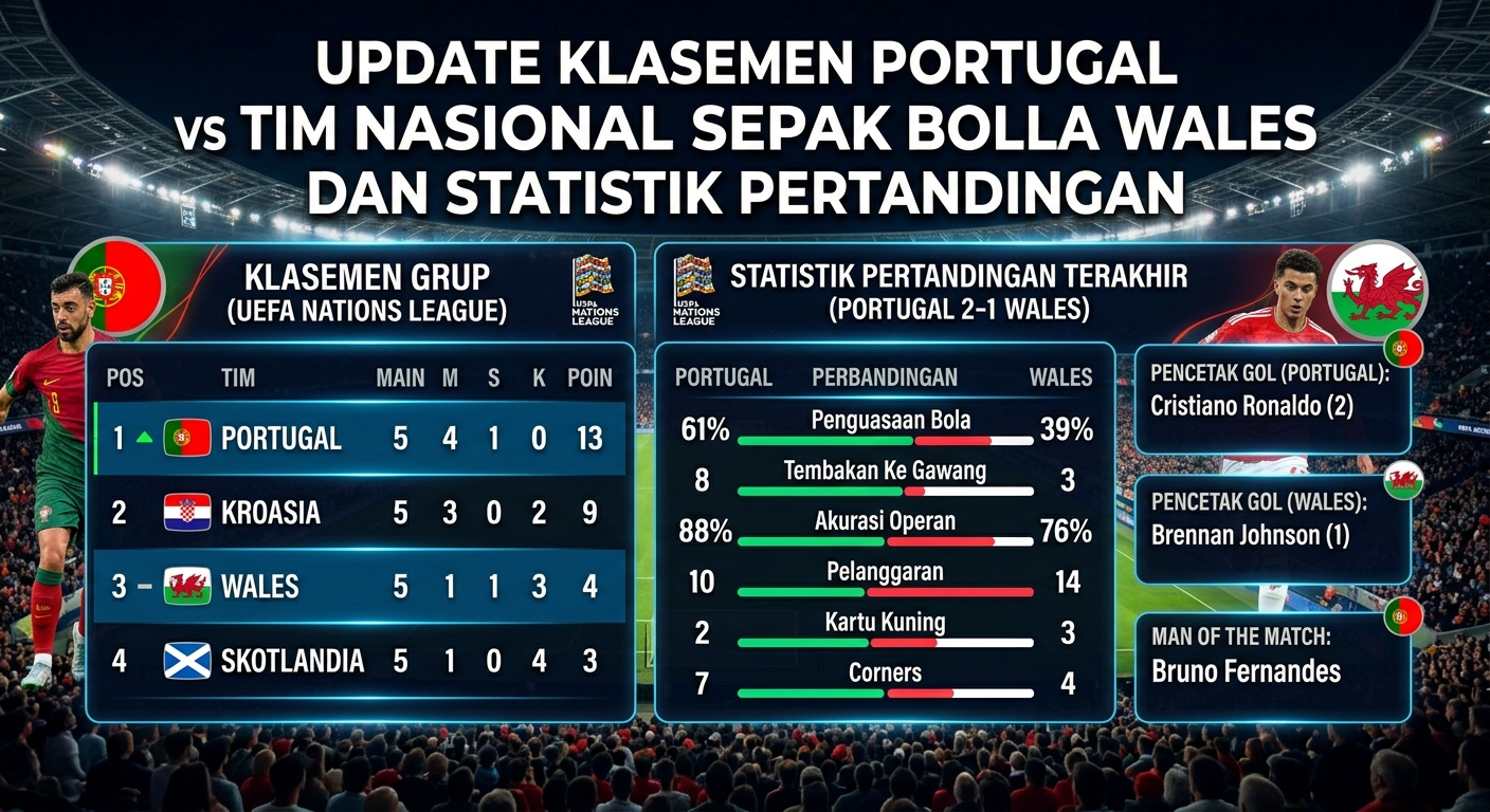 Update Klasemen Portugal vs Tim Nasional Sepak Bola Wales dan Statistik Pertandingan