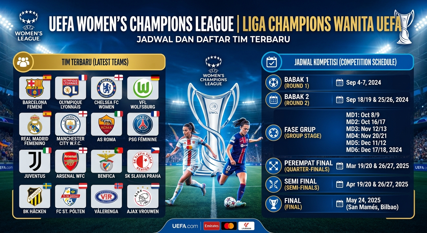 Liga Champions Wanita UEFA, Jadwal dan Daftar Tim Terbaru