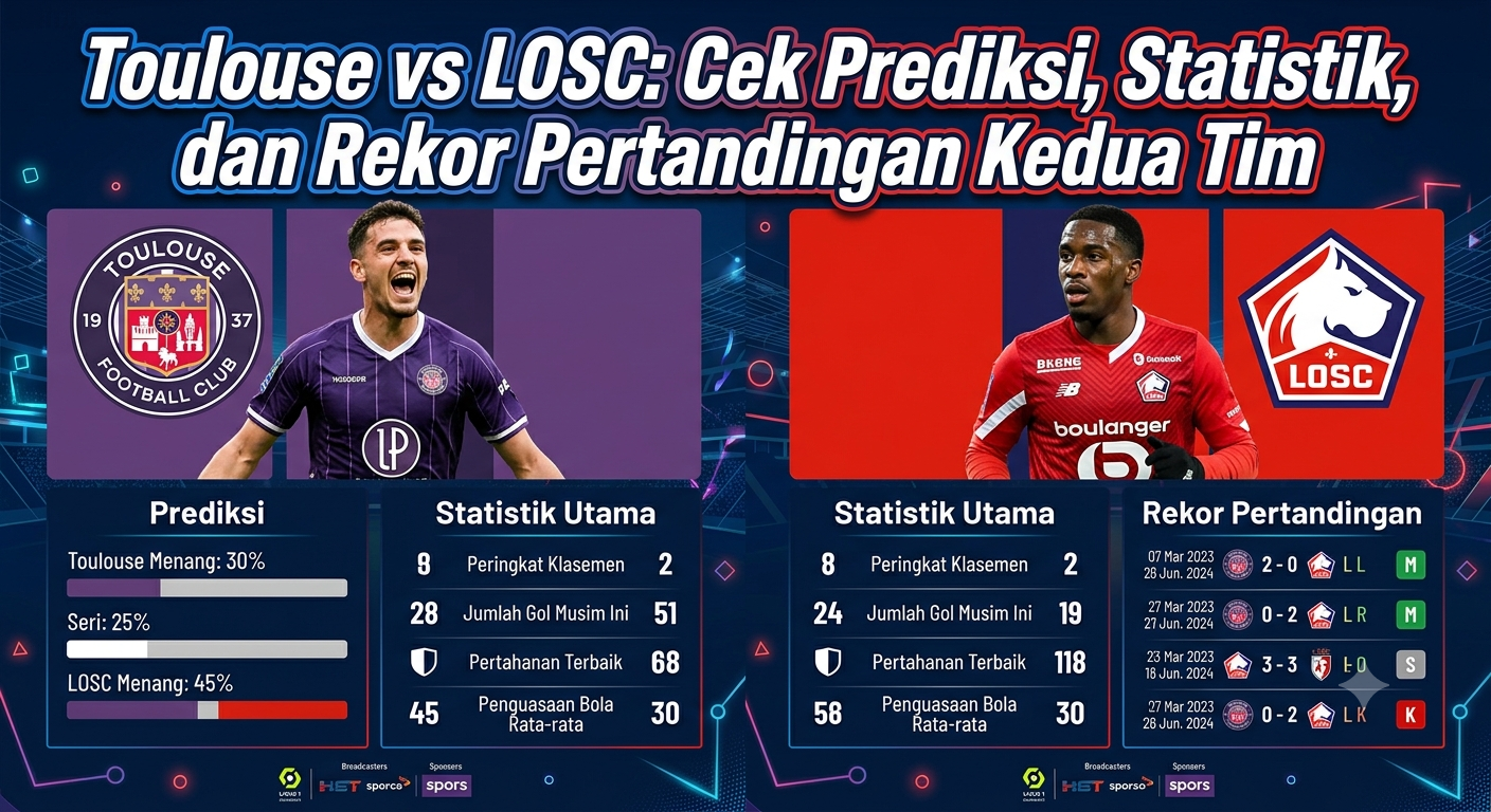 Toulouse vs LOSC: Cek Prediksi, Statistik, dan Rekor Pertandingan Kedua Tim
