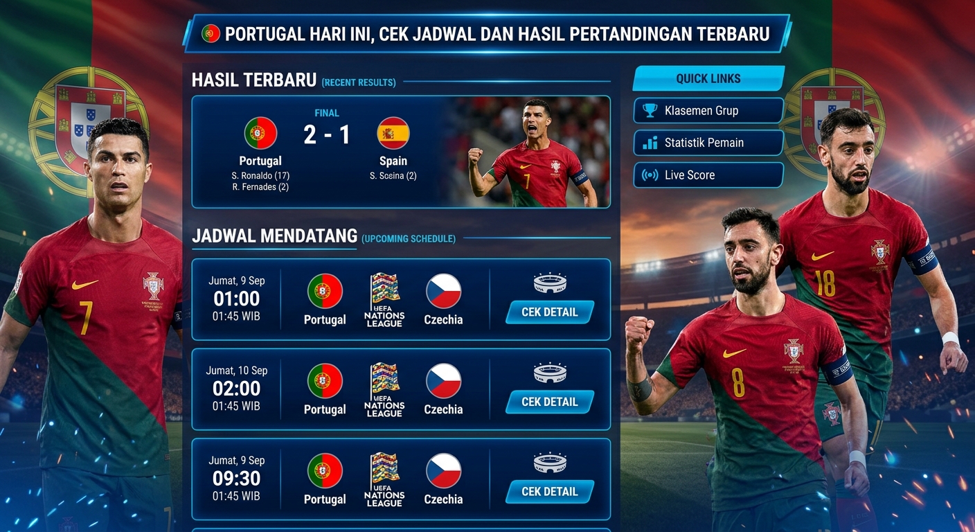 Portugal Hari Ini, Cek Jadwal dan Hasil Pertandingan Terbaru