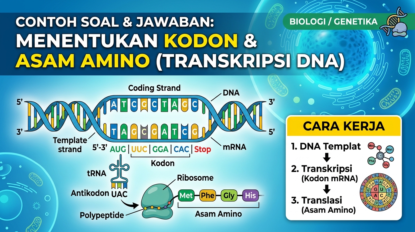 Contoh Soal Menentukan Kodon dan Asam Amino Transkripsi DNA dan Cara Mengerjakannya