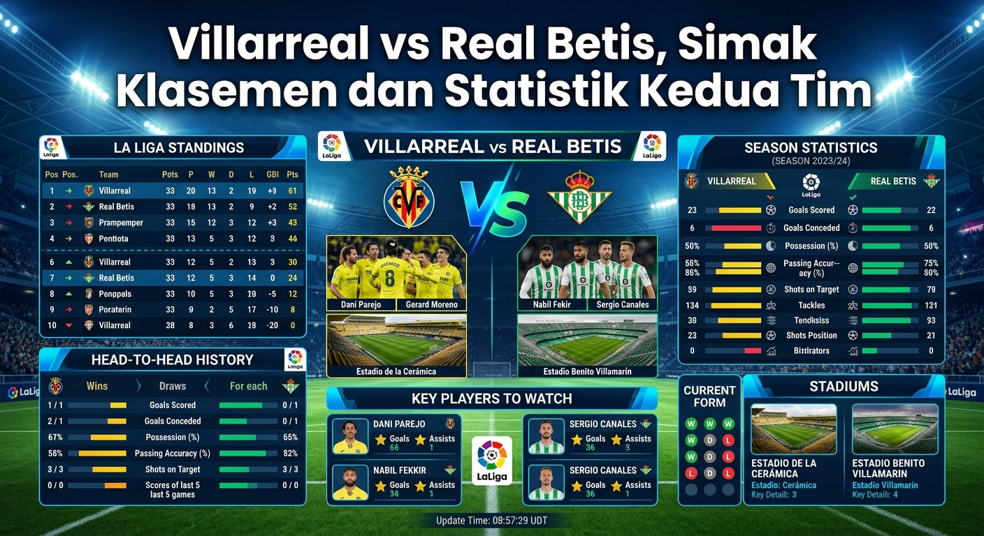 Villarreal vs Real Betis, Simak Klasemen dan Statistik Kedua Tim