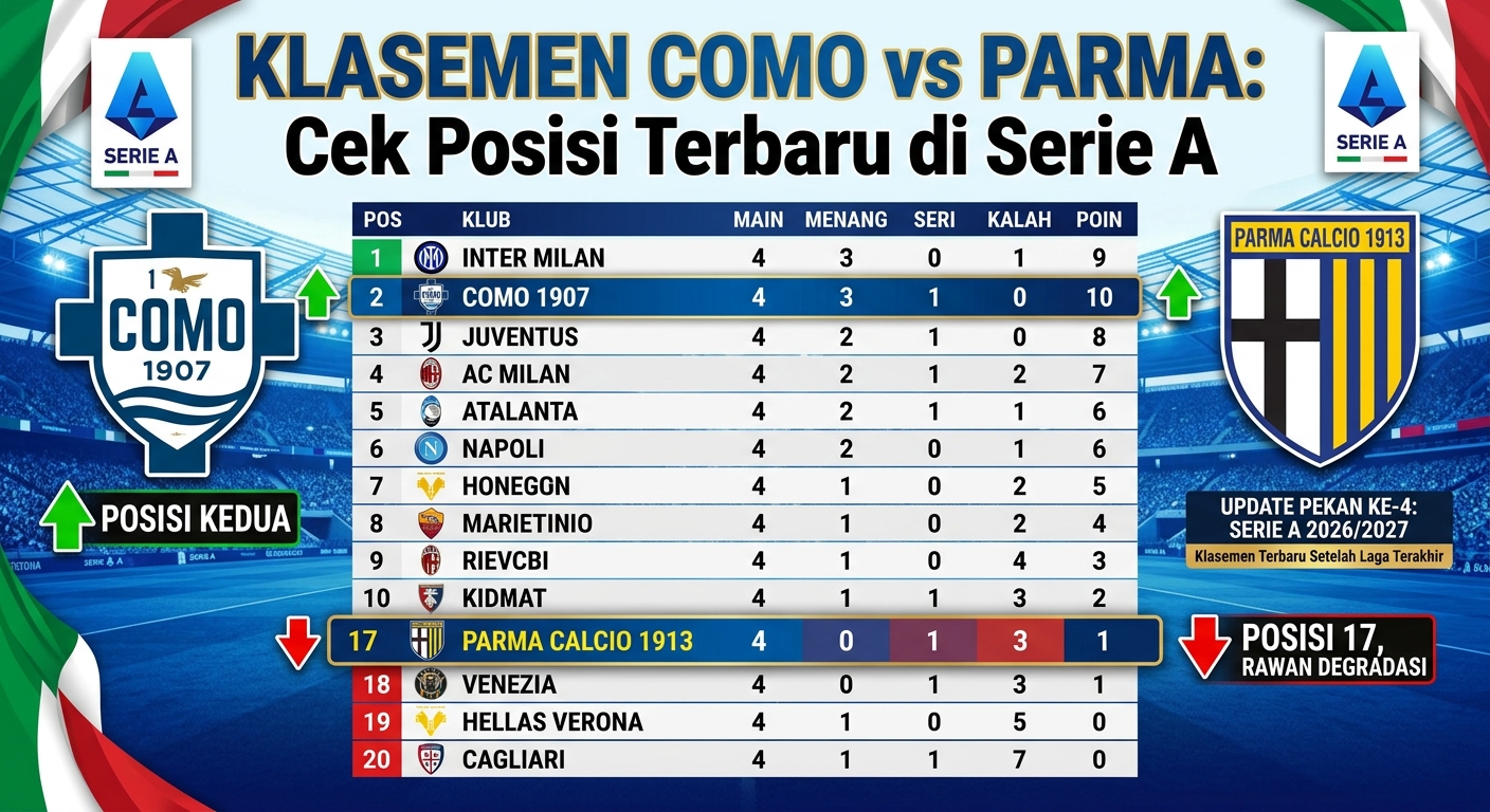 Klasemen Como vs Parma, Cek Posisi Terbaru di Serie A