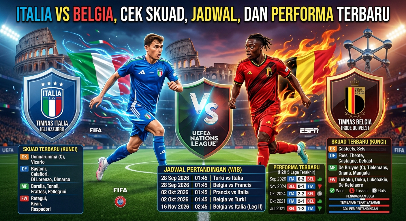 Italia vs Belgia, Cek Skuad, Jadwal, dan Performa Terbaru