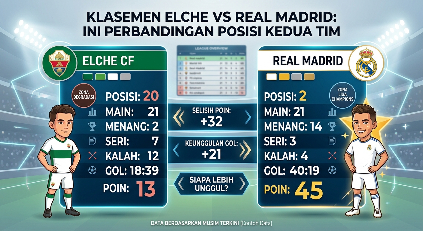 Klasemen Elche vs Real Madrid, Ini Perbandingan Posisi Kedua Tim