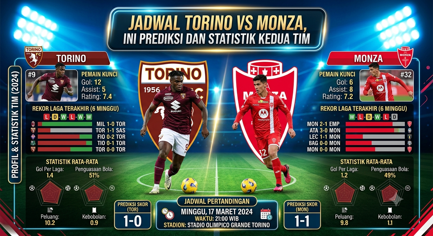 Jadwal Torino vs Monza, Ini Prediksi dan Statistik Kedua Tim