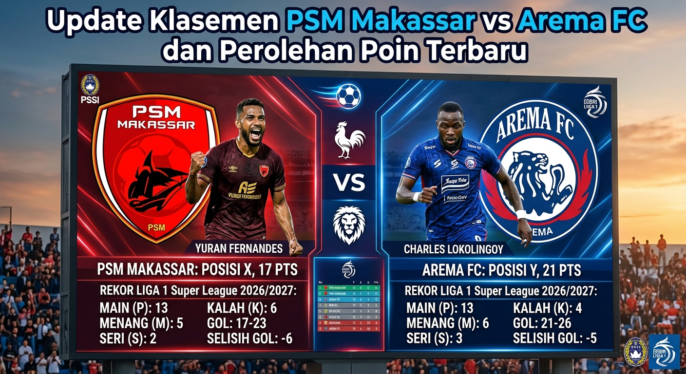 Update Klasemen PSM Makassar vs Arema FC dan Perolehan Poin Terbaru