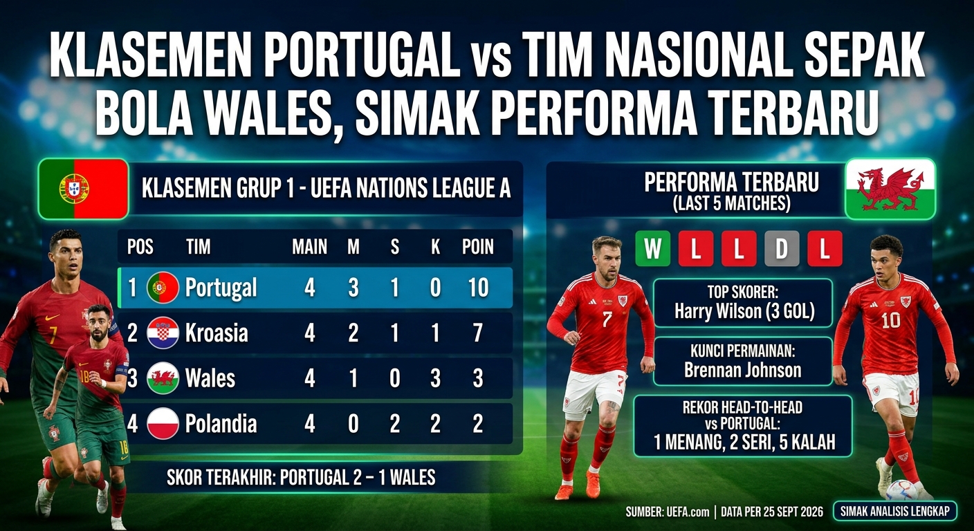 Klasemen Portugal vs Tim Nasional Sepak Bola Wales, Simak Performa Terbaru