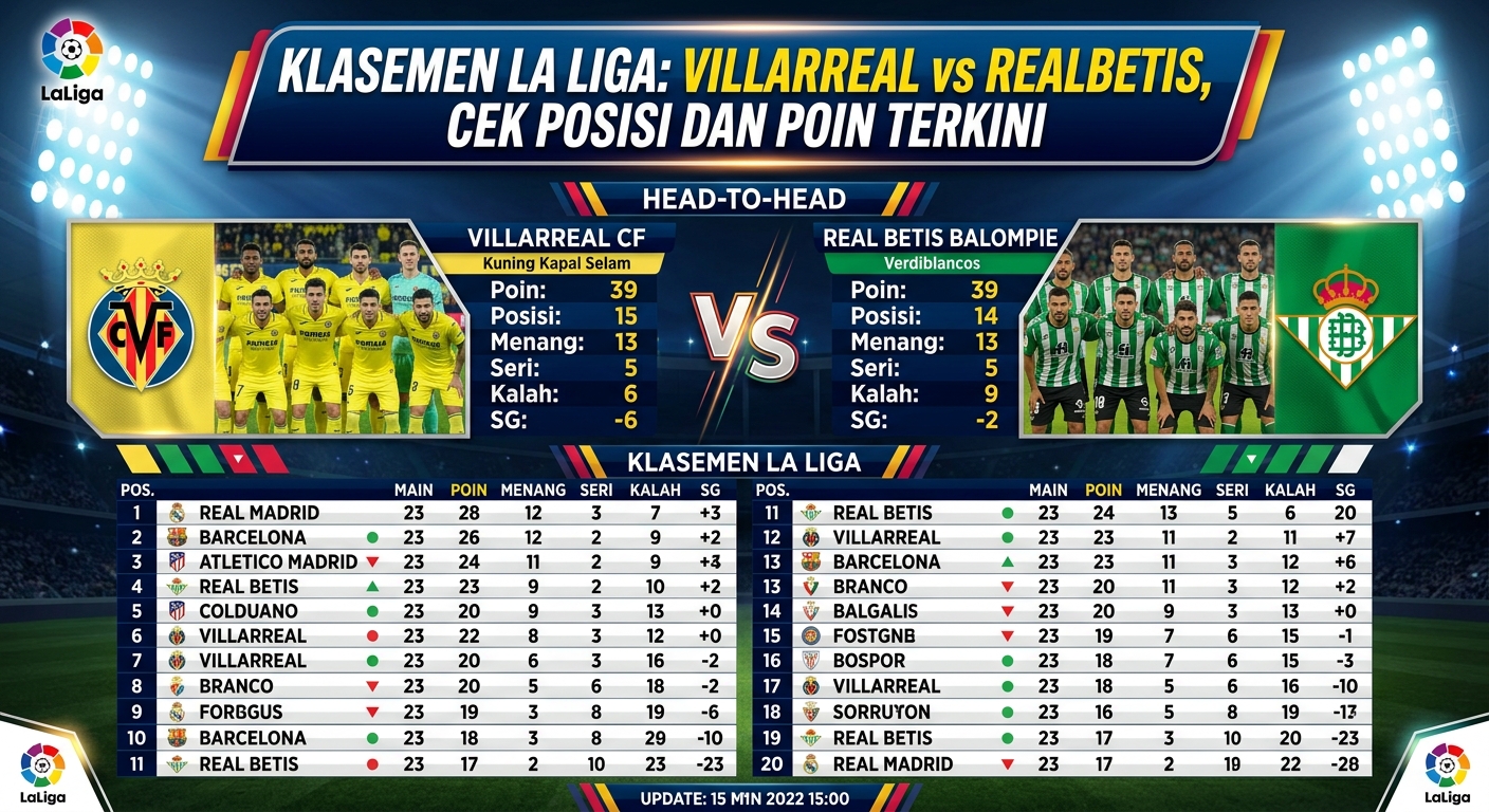 Klasemen La Liga: Villarreal vs Real Betis, Cek Posisi dan Poin Terkini
