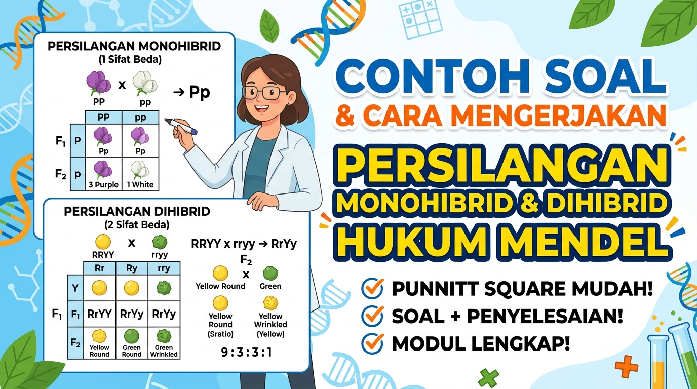 Contoh Soal Persilangan Monohibrid dan Dihibrid Hukum Mendel beserta Cara Mengerjakannya