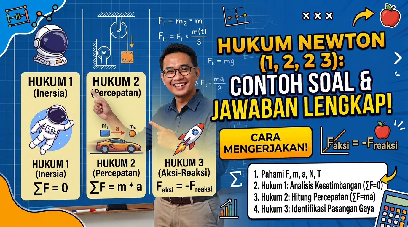 Contoh Soal Hukum Newton 1, 2, dan 3 tentang Gaya dan Cara Mengerjakannya