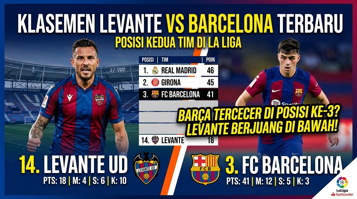 Klasemen Levante vs Barcelona Terbaru, Posisi Kedua Tim di La Liga